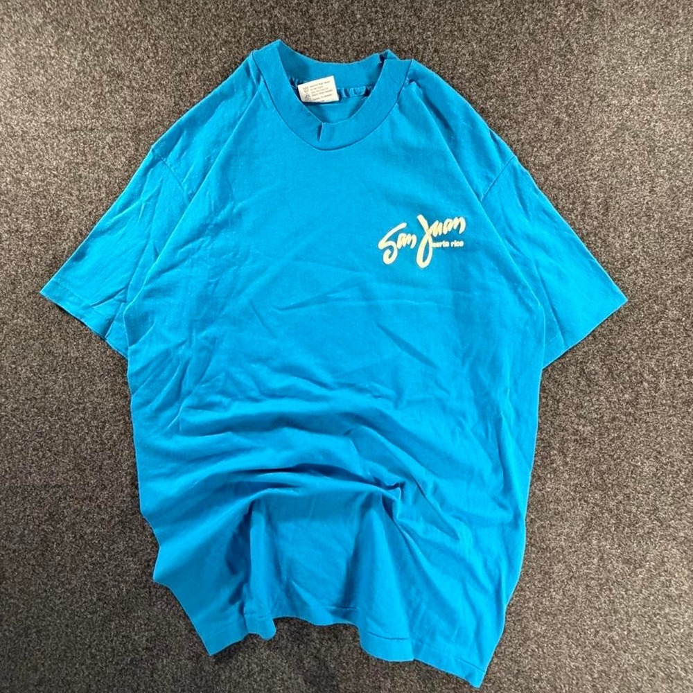 Vintage Hanes Fifty Fifty San Juan Puerto Rico Blue T Shirt Mens Large Souvenir